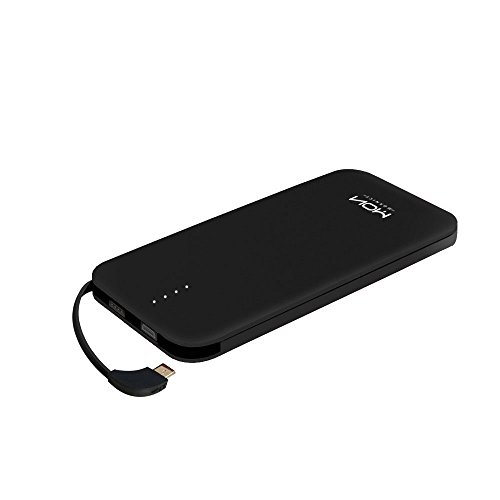 MOXNICE Batería Externa Power Bank 10000mAh Cargador Portátil con Cable Micro USB Incorporado Cargador Móvil para iPhone Samsung Huawei iPad Tablet (Negro)
