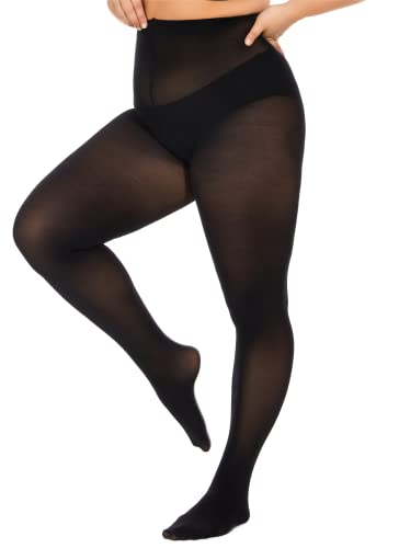 Image of DUCMODA Plus Size Tights for Women, Ultra Soft Solid Color Semi-Opaque Pantyhose, Nylon High Waist Stockings 1X 2X 3X 4X