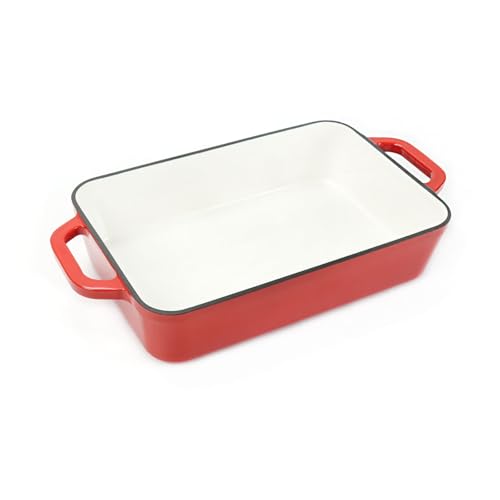 HAWOK Enameled Cast Iron Rectangle Roaster Lasagna/Roasting Pan Red