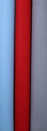 Image of KCS 3 pc of 15 inch x 18 inch(38cmx45cm) 18 Count Cross Stitch Cotton Aida Cloth Needlework Rolled Fabric Box,18CT,Light Blue+Red+Light Steel Grey