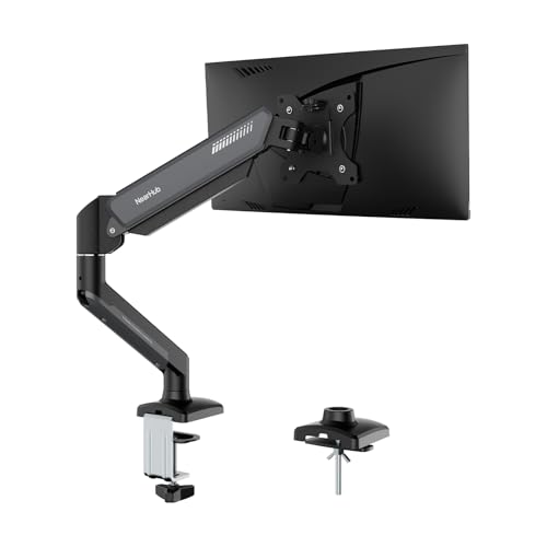 Image of NearHub Single Monitor Mount Arm for 13-32 inch Up 22 lbs Screens | VESA 75x75 /100x100 | Clamp /Grommet Base | Cable Management | Space Saving Desk Setup,180 Swivel, Tilt +90 to -45, 360Rotation