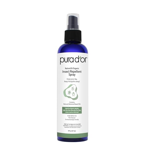PURA D'OR Natural & Organic Insect Repellent Spray – DEET-Free Outdoor Spray with Citronella, Peppermint & Rosemary Essential Oils – Plant-Based Formula for Outdoor Use – Cruelty-Free, 8oz