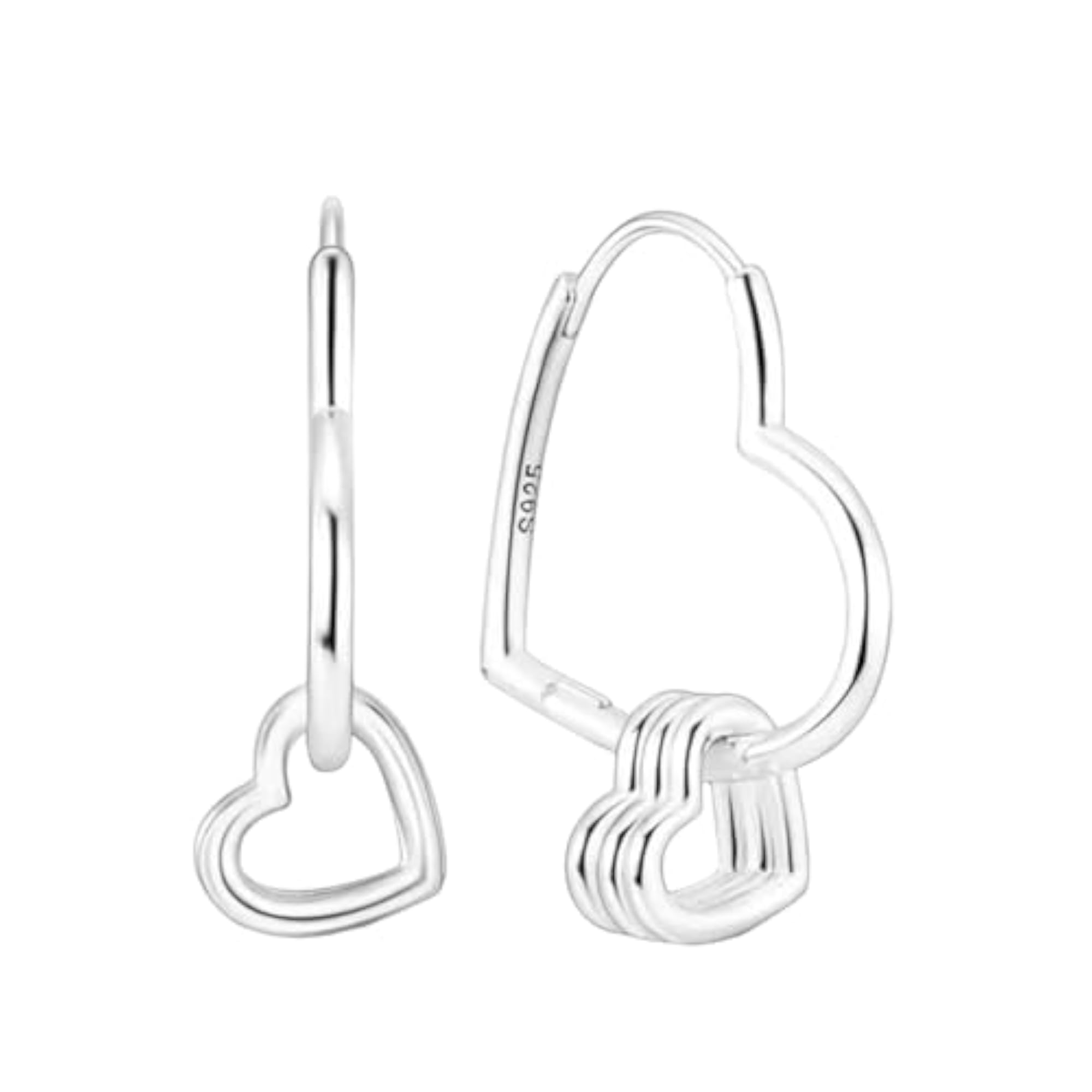 Women's 925 Sterling Silver Heartlink Hoop Charm Keeper Earrings