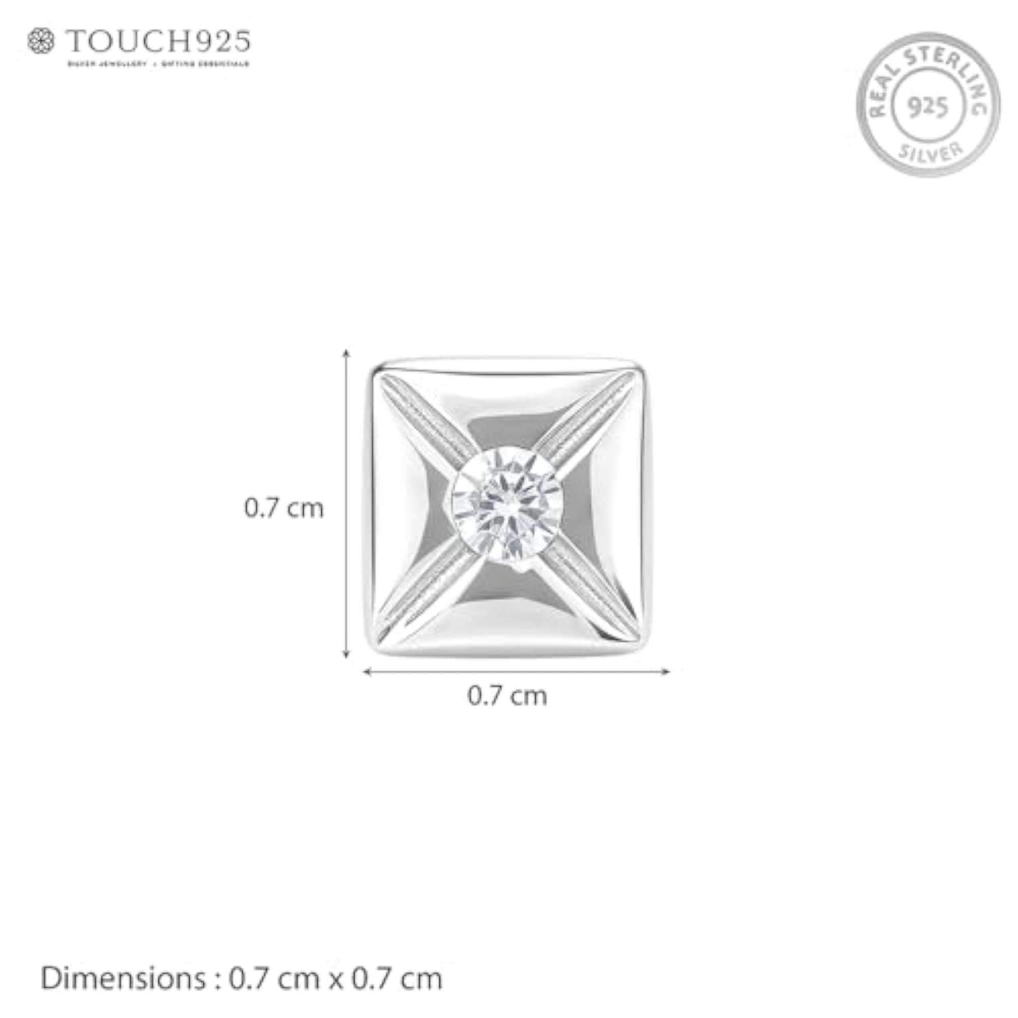 Men's Pure 925 Silver Square Star Etched Stud Earrings