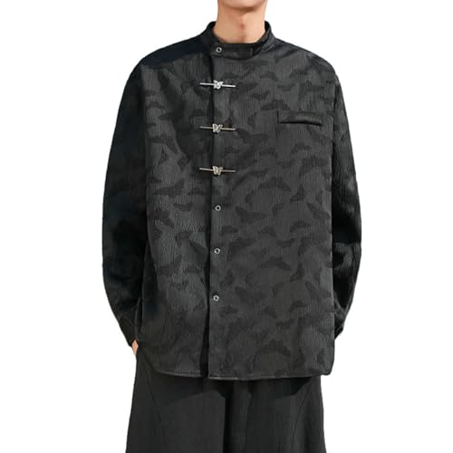 Camisa de manga larga para hombre estilo chino con botón de rana en algodón