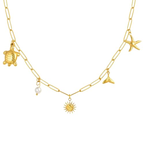 Collier pour femmes anti-ternissement motifs perle et coquillage pour l'été ocean beach