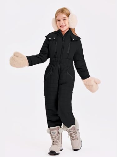 Image of Haloumoning Kid Snowsuit Girls Hooded Waterproof Insulated Ski Suit