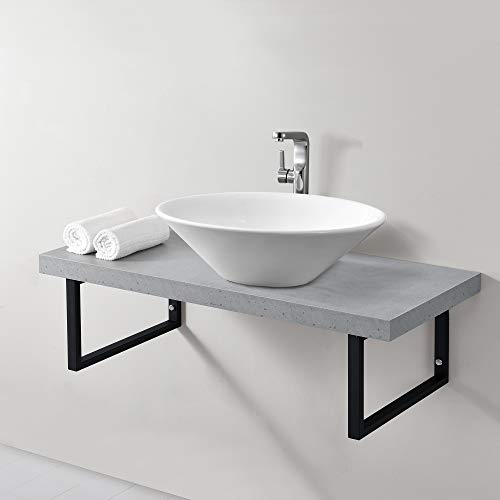 Neuhaus Encimera de Lavabo 100 x 45 x 30 cm Toallero Estante de Baño Tablero de Pared para Lavabo con Soporte de Metal Mueble de Baño Efecto hormigón Cover