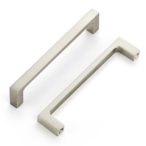 Image of Ravinte Brushed Nickel Kitchen Cabinet Solid Handles,5 Inch,10 Pack | Solid Zinc Alloy, Modern Slim Style, Square Design, Deep-Thread Firm Base, Screws Included, for Kitchen Drawers & Cupboards