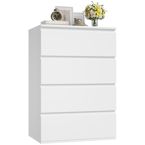 FOREHILL Cajonera con 4 Cajones, Sinfonier, Mueble Cajonera, Cómoda Dormitorio, Mueble Almacenaje Madera, para Salón, Blanco, 60x40x80cm