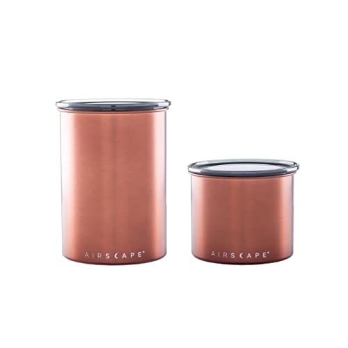 Image of Airscape Stainless Steel Coffee Canister - Set of 2 - Food Storage Container - US Patented Airtight Lid Pushes Out Excess Air - Preserve Food Freshness (Small & Medium, Brushed Copper)