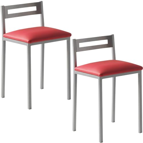 MOMMA HOME Taburetes de Cocina   Pack 2 Taburetes de Cocina, Banquetas, Taburete Bar, Material Metal/Ecopiel, MOLI, Medidas 34x34x65cm (Rojo/Plata)
