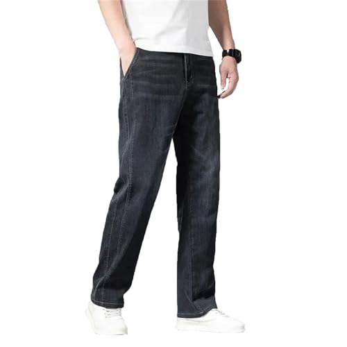 Mens Jeans Loose Summer Thin Elastic Waist Straight Pants Stretch Business Casual Denim Trousers4