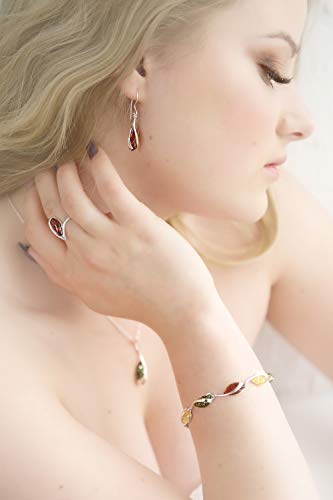 Modern Designer 925 Sterling Silver 19.5 cm Link Bracelet set with Genuine Baltic Amber Gemstones - GL5014