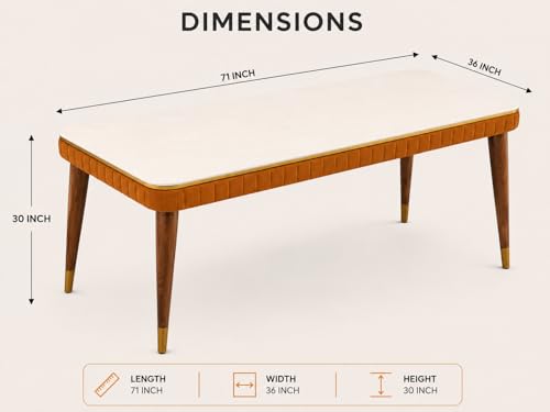 Image of WOODEN SPACE 6-Seater Wooden Dining Table Set | Nano Composite Marble Top | Solid Wood Base | Modern Dining Room Furniture with 6 Chairs (Grand Aura Mustard)