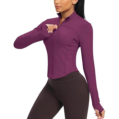 El Mejor Listado de Chaquetas deportivas favoritos de las personas. 50 Chaqueta Deportiva Con Cremallera Para Mujer,Sudadera Deportiva De Yoga Corta Para Mujer,Nylon Spandex Soft Breathable Stretchy (MX/US, Alfa, X-Grande, Regular, Regular, Morado)