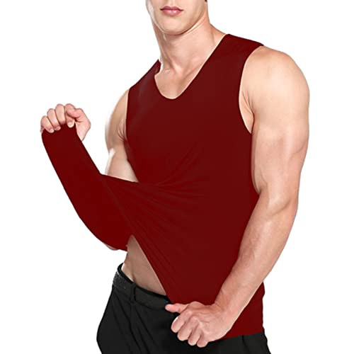 Chaleco de seda de hielo para hombre, ajustado, ajustado, para correr, compresión sin costuras, secado rápido, para entrenamiento, deportes, camiseta delgada de seda de hielo, Rojo1, XL