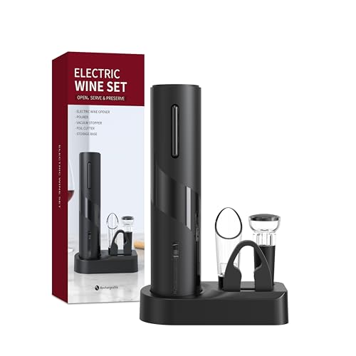 Ultimate Rechargeable Wine Opener Gift Set | 6-in-1 Electric Corkscrew Bottle Opener with Foil Cutter, Wine Aerator Pourer, Vacuum Stopper & Charging Base | USB Powered for Wine Lovers
