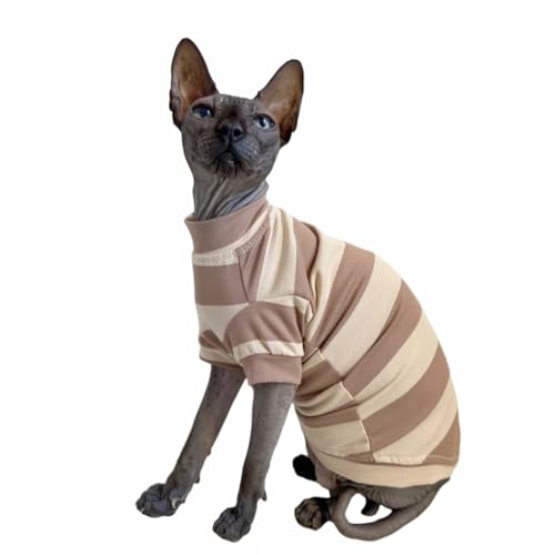 Coffee-Stripe-Sphynx-Cat-Clothes-Shirts-for-Hairless-Cat-Apparel-T-Shirts Coffee Stripe Sphynx Cat Clothes Shirts for Hairless Cat Apparel T-Shirts - Image 1