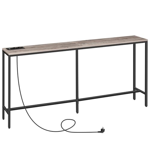 MAHANCRIS Konsolentisch mit Ladestation, 200 cm schmaler Sofatisch, industrieller Eingangstisch mit USB-Anschlüssen, Sofa-Beistelltisch für Eingang, Flur, Foyer, Wohnzimmer, Grau ACTHG20UE01 MAHANCRIS Konsolentisch mit Ladestation, 200 cm schmaler Sofatisch, industrieller Eingangstisch mit USB-Anschlüssen, Sofa-Beistelltisch für Eingang, Flur, Foyer, Wohnzimmer, Grau ACTHG20UE01