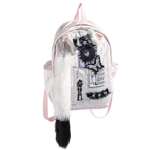 HOKMAH Mochila fofa Y2k Bolsa Diária, Therian Stuff Fofo Coquete Bolsa de Ombro Grunge Anos 90 Kawaii, Mochila Gótica Moderna, rosa, Medium, Y2k Mochila Cutecore Bolsa moderna