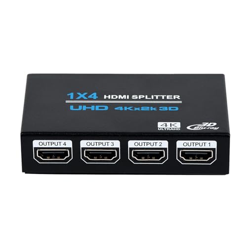 J-Wonlyus 1x4 HDMI�X�v���b�^�[ HDMI ���z�� 1 ���� 4 �o�� �I�[�f�B�I�r�f�I�f�B�X�g���r���[�^�[�{�b�N�X 3D 4K x 2K HDTV�ASTB�ADVD�APS3�A�v���W�F�N�^�[�ȂǑΉ�