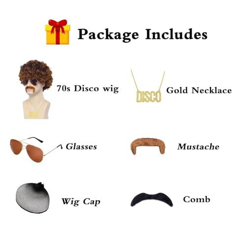Tembol Disco Wig Men, 6Pcs Set 70S 80S Disco Costume Wig For Men With Glasses thumb #3