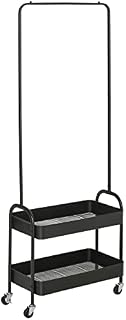HOMCOM Metal Clothes Rack with Shoe Storage, Clothing Rail on Wheels, Freestanding Hall Tree, Coat Stand with 2 Storage Shelf, Black