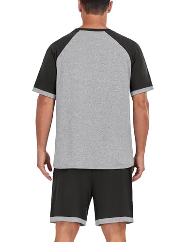 Image of Mens Pajamas Set Lightweight Summer Pjs Sleepwear Soft Comfy Short Sleeve Loungewear With Pocket (S-4X)