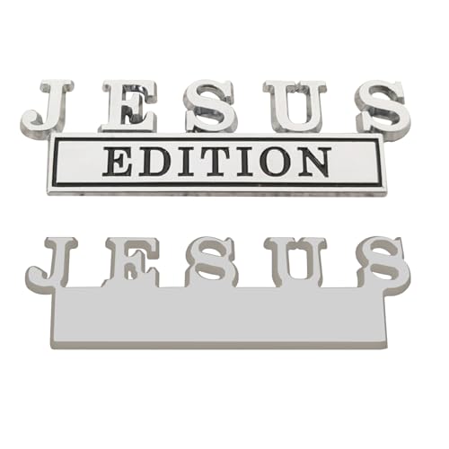 Image of 1pc 3D Raised Letter Jesus Edition Emblem Car Decal - Metal Sticker for Vehicles, Trucks, Motorcycles, SUV Door Tailgate Bumper Badge Auto Decoration (Silver and Black)