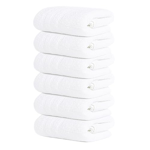 Image of Tens Towels Pack of 6 Hand Towels, 100% Cotton, Lighter Weight, Quick to Dry, 16 x 28 Inches, Super Soft & Absorbent, Perfect for Bathroom & Kitchen, White
