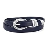 VONMELLI Schmaler Ledergürtel für Damen, Jeans, Hosen, Kleider, modischer Damengürtel mit goldfarbener Schnalle, Marineblaue Schnalle, Fit Waist Size 32'-35'