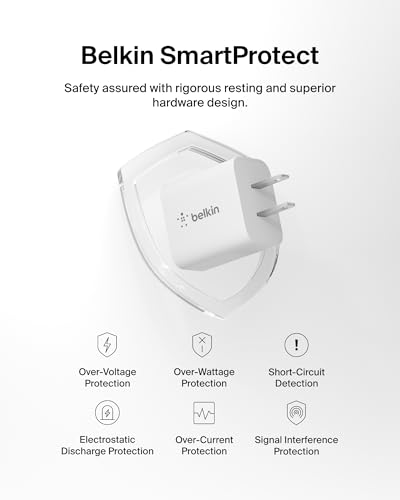 Image of Belkin USB C Charger Block 20W, iPhone Charger Fast Charging - iPhone 17, Air, Pro, Pro Max, Samsung Galaxy S25, Google Pixel 10, iPad, AirPods, Apple Watch, Nintendo Switch 2 & More - White