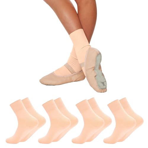 Fjquamitix 4 Pairs Ballet Socks for Girls Women 100% Nylon Seamless Dance Socks Stretchable Ballet Socks for Ballet Jazz Yoga (UK Age 8 Years 12 Years Regular ballet pink)