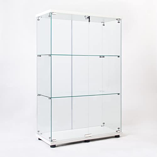 Yoluckea 49.49” Glass Cabinet, 3 Shelves Glass Display Cabinet With 2 Doors, Floor Standing Clear Glass Curio Cabinet Collection Display Case For Living Room Bedroom White #TOP2