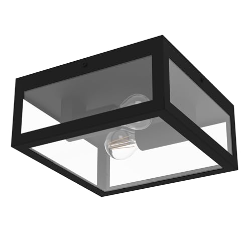 EGLO Außen-Deckenlampe Alamonte 1, 2 flammige Außenleuchte, Deckenleuchte aus Stahl verzinkt in Schwarz, Glas in Transparent, E27 Fassung, IP44
