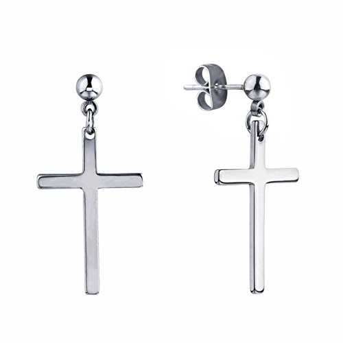 Weilydf 3 Pairs Stainless Steel Earrings Cross Dangle Studs Earrings Piercing Jewelry For Men And Women (Silver+Black+Gold) #TOP1