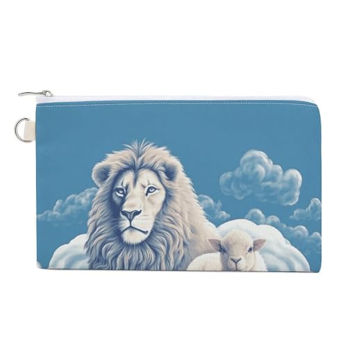 GPFVSJW Lamb with A Lion On The Clouds Canvas Wallet, Large Capacity Handbag Long Wallet Bi-Fold Wallet Change Purse Rfid Blocking Credit Card Holder Wallet for Women Men