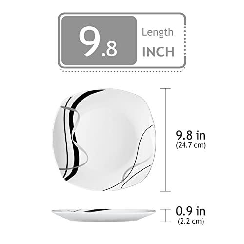 VEWEET 'Fiona' 9.75" 6-Piece Dinner Plate Porcelain Dinner Set Ivory White Black Decals Round Plates Dinning Set Kitchen Service China Dinner Plate (24.7 * 24.7 * 2.2 cm) - Image 4