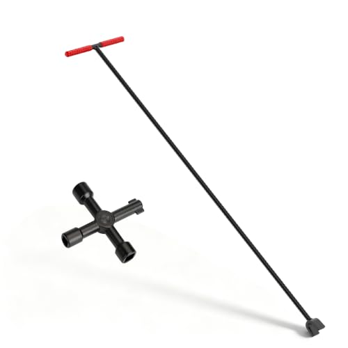 Image of Eapele Water Meter Key 36 inch Enforced Steel T-Handle With 4-way Multi-Functional Universal Cross Key