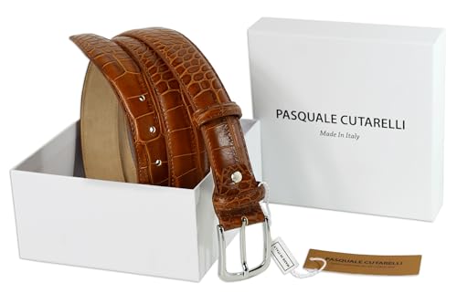 Image of Men's Italian Crocodile Embossed Leather Belt | Genuine Italian leather. Refined crocodile embossed texture. 35mm (1.38 inch) dress width. Handmade in Italy. Gift boxed.