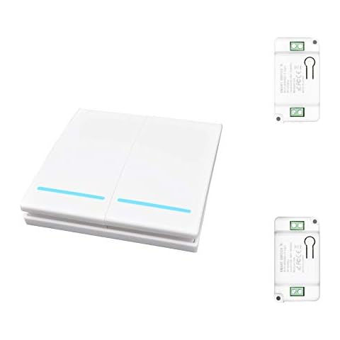 KJH-T WiFi and RF Smart 2 Gang Switch kit. Compatible with Alexa, Google Voice Control and Mobile app. Time scheduling with Free App Cover