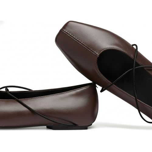Image of Women's Square Toe Ballet Flats Criss-Cross Straps Comfortable Slip On Mary Jane Flat Shoes for Office Work Casual