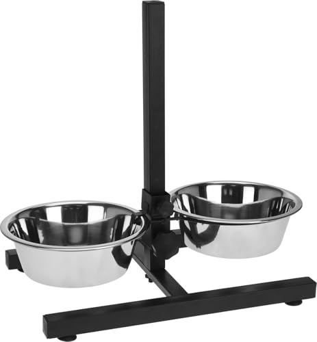 Envenzo Doppia ciotola per cani con supporto regolabile con 2 ciotole in acciaio inox, stazione rialzata per cani e gatti, struttura in metallo antiscivolo, facile da pulire, ciotole rialzate per cibo