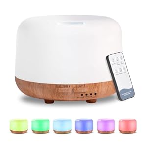 300ML Essential Oil Diffuser Humidifier Aromatherapy Ultrasonic Air Vapouriser Scented Fragrance with Remote, Mist Modes, Automatic Off and 7 LED Lights for Home Office Sleep (Yellow) AZULON
