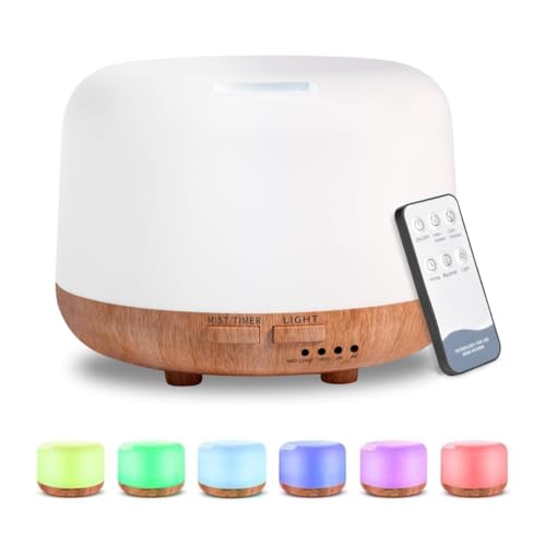 300ML Essential Oil Diffuser Humidifier Aromatherapy Ultrasonic Air Vapouriser Scented Fragrance with Remote, Mist Modes, Automatic Off and 7 LED Lights for Home Office Sleep (Yellow) AZULON