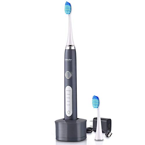Mueller Sonic Rechargeable Electric Toothbrush with CrossClean Technology, 5 Modes, IPX7 Fully Waterproof, Built-in Auto Timer, 3D Cleaning Action, Grey