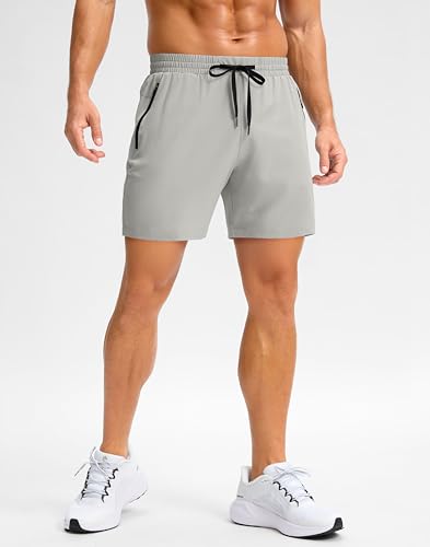 Image of Pudolla Men's Running Gym Shorts with Zipper Pockets 5 inch /7 inch / Lightweight Quick Dry Running Workout Athletic Short