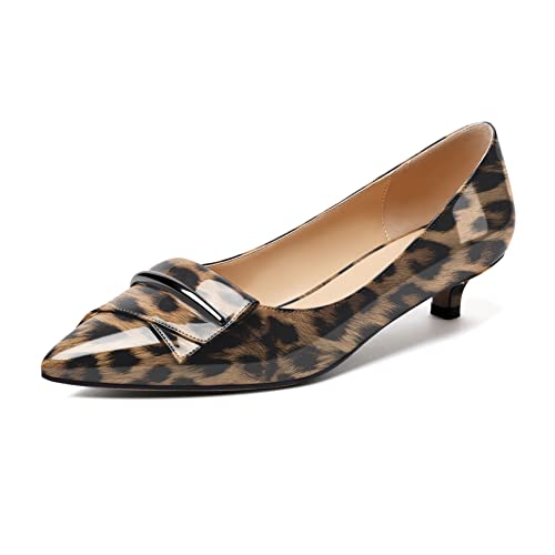 Soireelady Womens Point Toe Slip On Patent Leather Kitten Low Heels Pumps Shoes Buckle Dressy Wedding Shoes