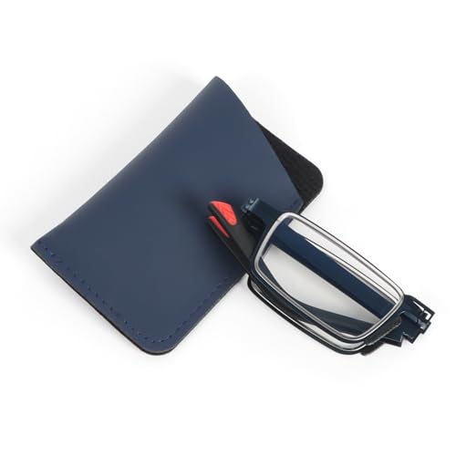 MMOWW Gafas de Lectura Rectángulos Plegables Para Hombres y Mujeres con Una Funda de Cuero Negra Anti - luz Azul Gafas (Azul, +2.5)